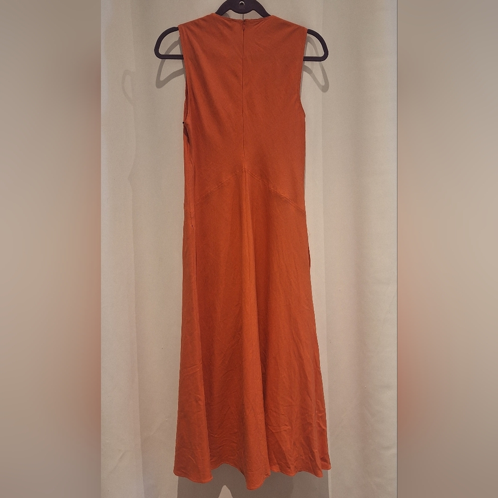 Zara Orange Midi Dress Linen Blend Size M - Picture 5 of 7